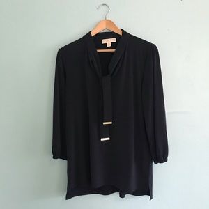 Michael Kors blouse black neck tie gold accents